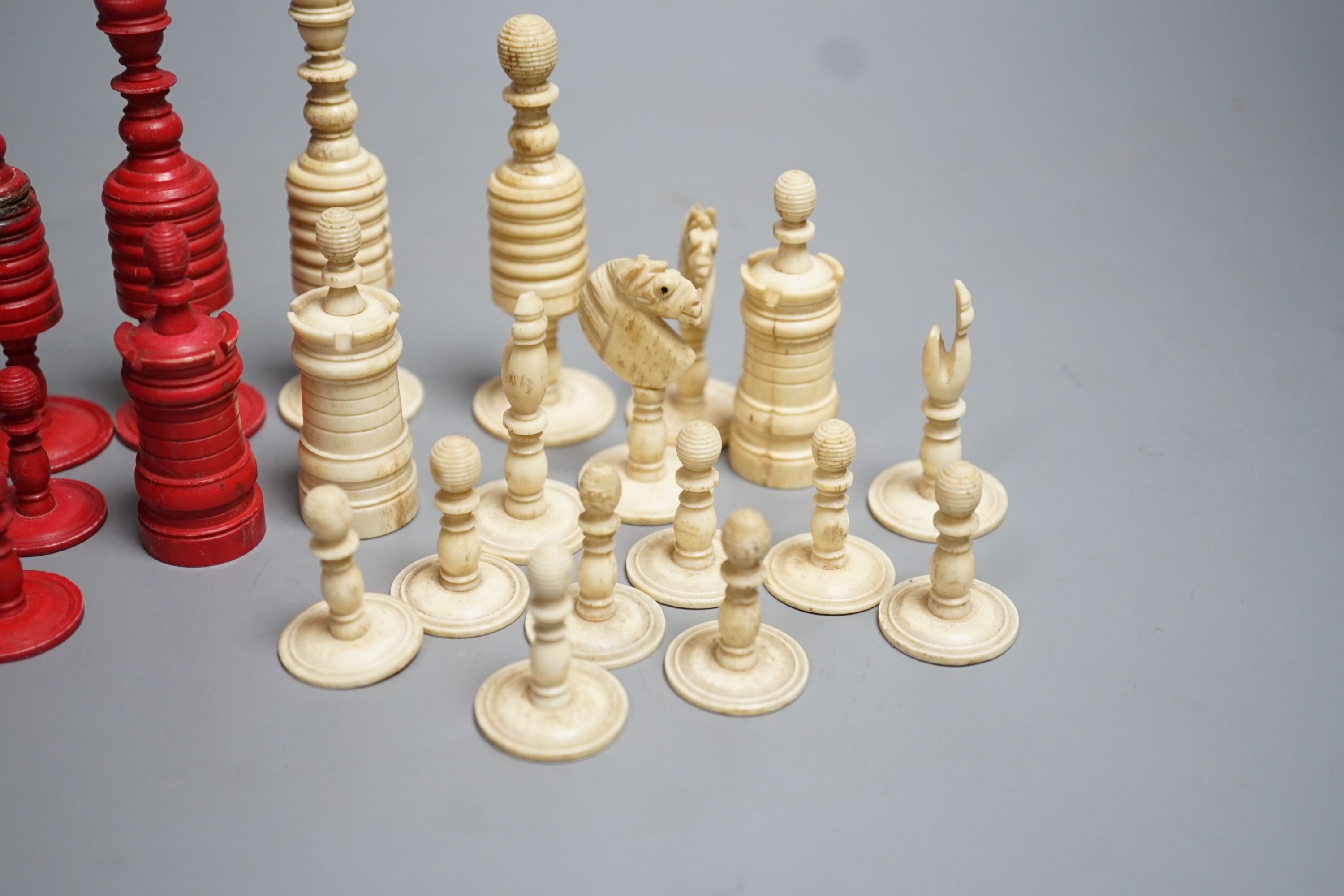 A 19th century stained bone chess set